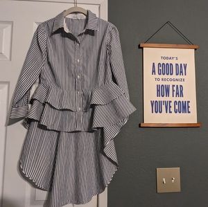 English factory navy pinstriped peplum blouse Midi Dress Unique